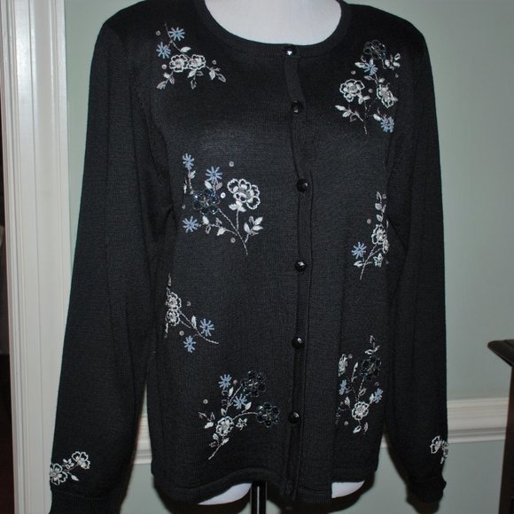 NWOT Alfred Dunner Fabulous Black Embellished Cardigan - Picture 6 of 10